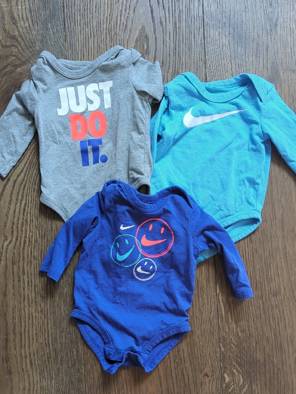 Nike Kids Long-Sleeve One-Piece Bodysuit Set - Gray, Teal, Royal Blue